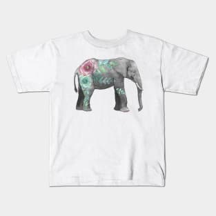 Watercolor elephant with flowers Kids T-Shirt